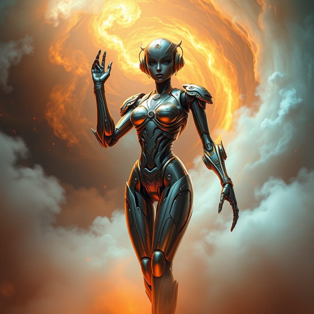 Cyberpunk Goddess in Radiant Vortex