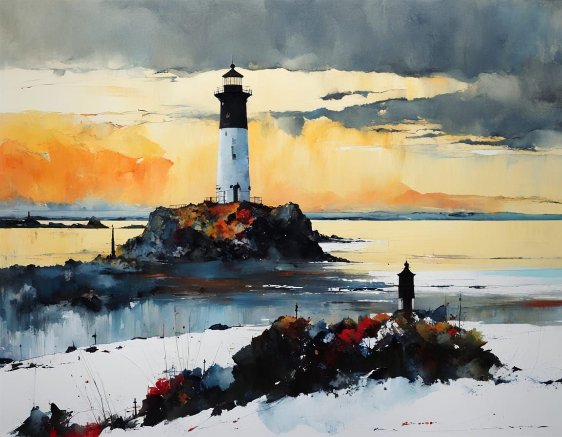 Lighthouse in Winter Landscape, Triadic Colors