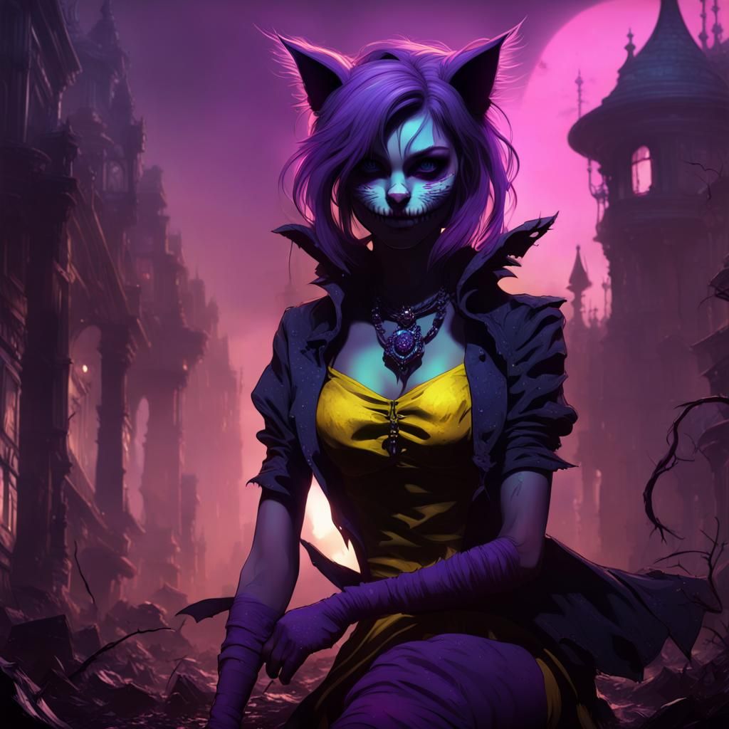 Cheshire Cat Girl Silhouette in Zombie Apocalypse