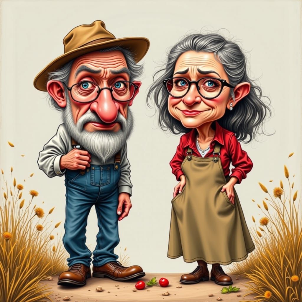 Caricature of an Elderly Farmer and His Wife
