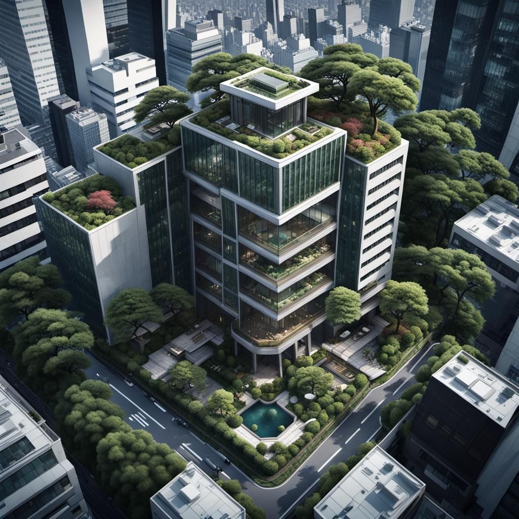 Tokyo High-Rise with Japanese Garden: Isometric View
