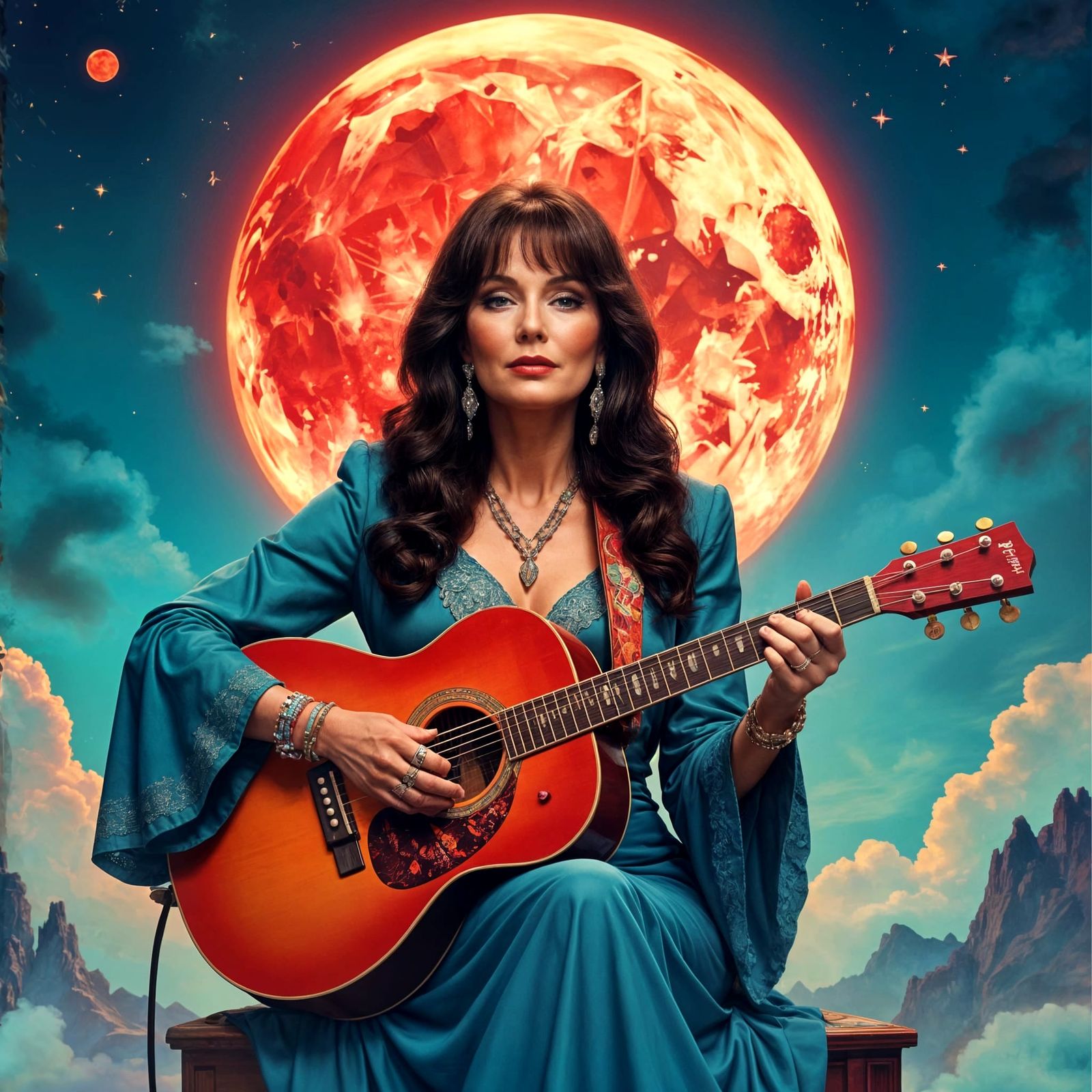 Loretta Lynn as Bloodmoon Creature in Watercolor Style