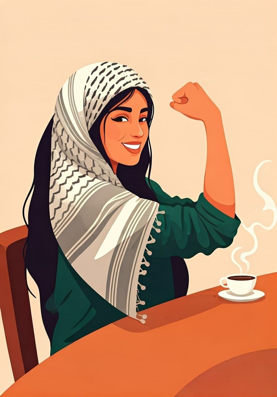 Palestinian Woman Celebrates Strength with Coffee