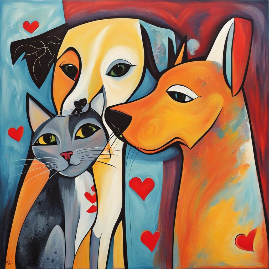 Abstract Dog and Cat Art: Love's Expression