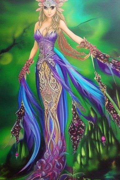 Ethereal Fae Queen Concept Art in Triadic Colors