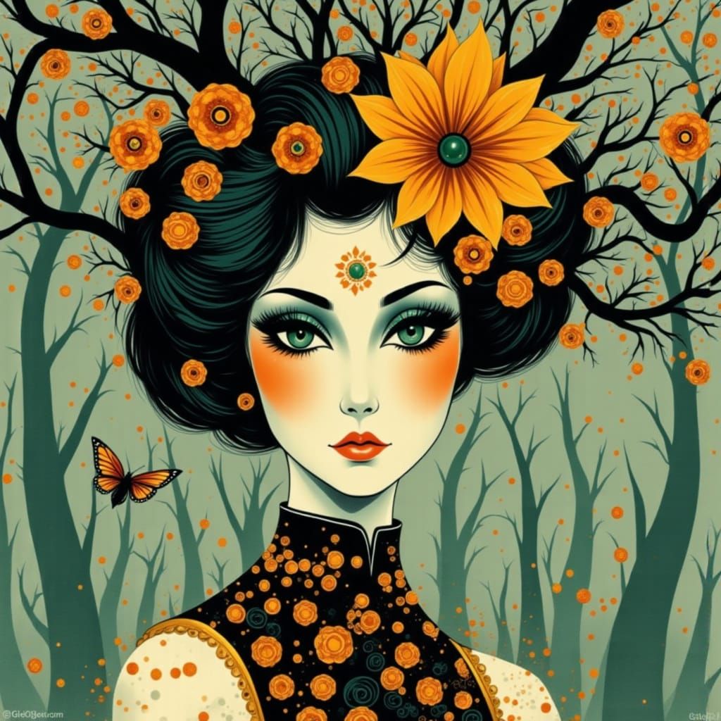 Surreal Geisha and Feline Spirits in Psychedelic Flux