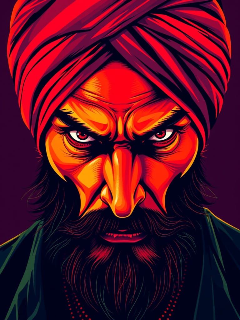 Cyberpunk Sikh Icon in Vibrant Colors