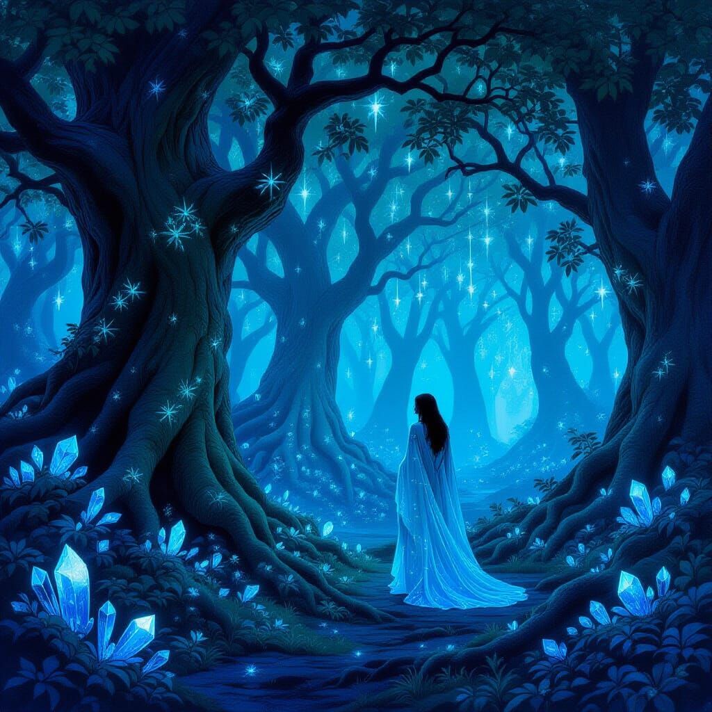 Bioluminescent Grove: A Surreal Art Nouveau Dream