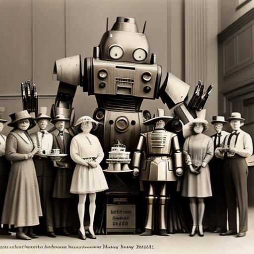 Mecha-Robot Birthday in 1920s Vintage Photo