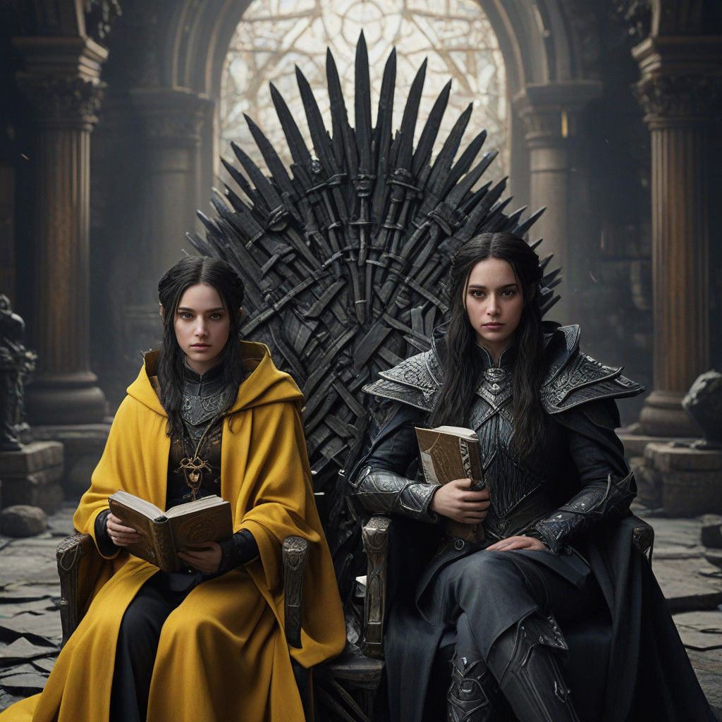 Fantastical Young Nobles by the Iron Throne in Golden Lighti...
