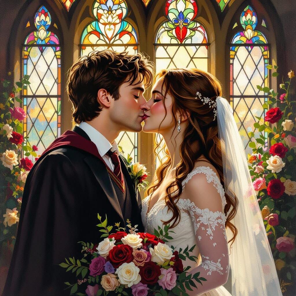 Harry Potter and Hermione Wedding Kiss in Oil Painting