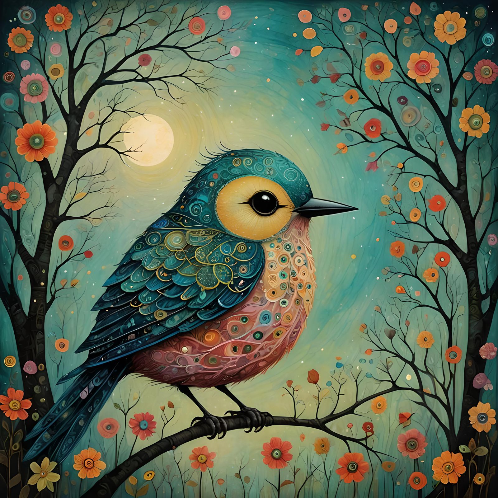 Dreamlike Bird in Art Brut Style