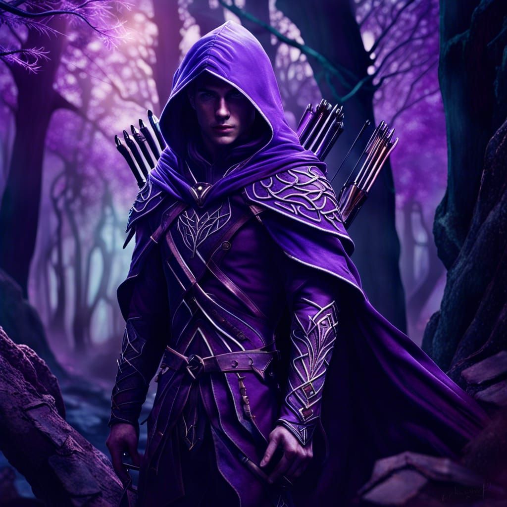 Ethereal Elven Archer in Purple Hooded Gear