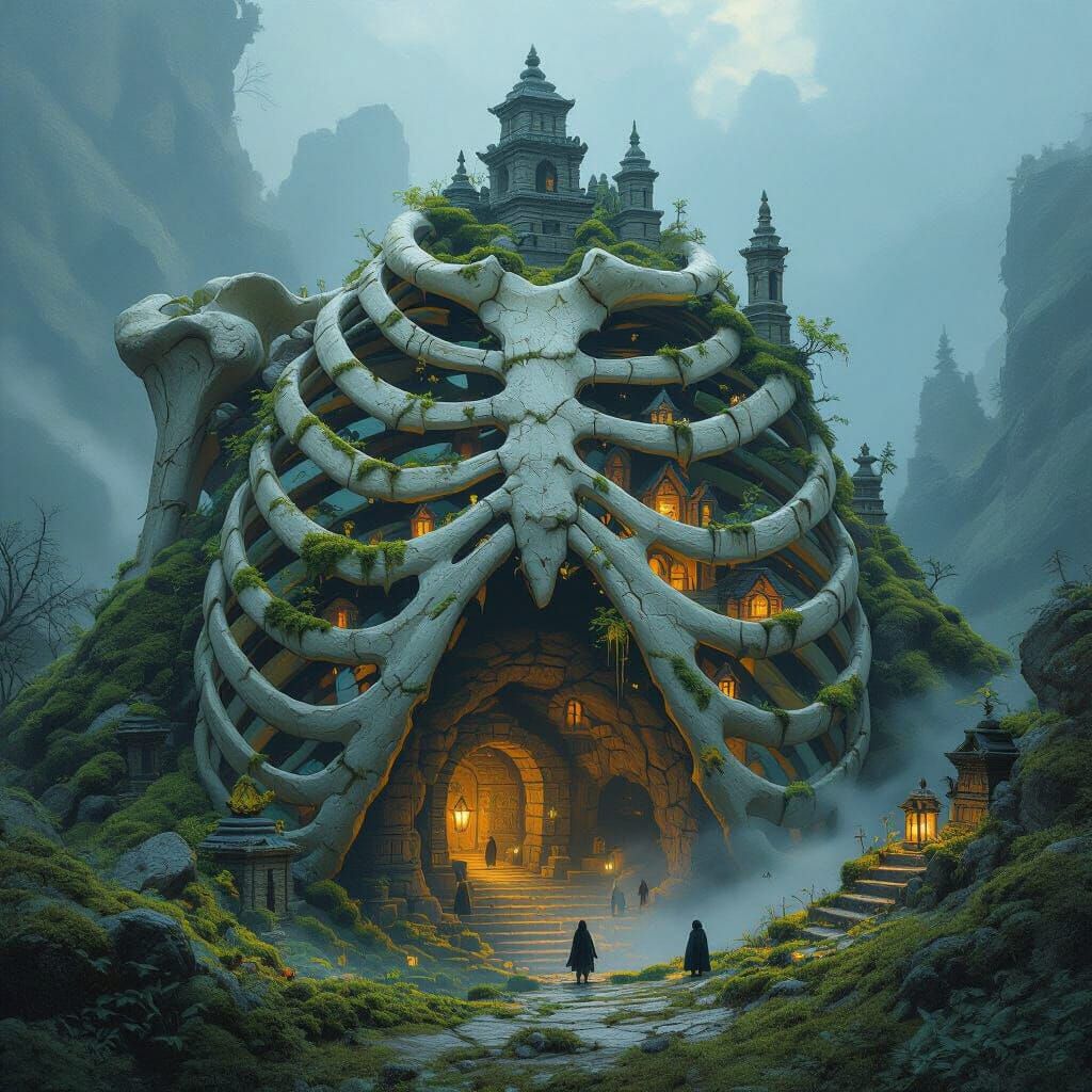 Miniature World in Giant Ribcage, Digital Art