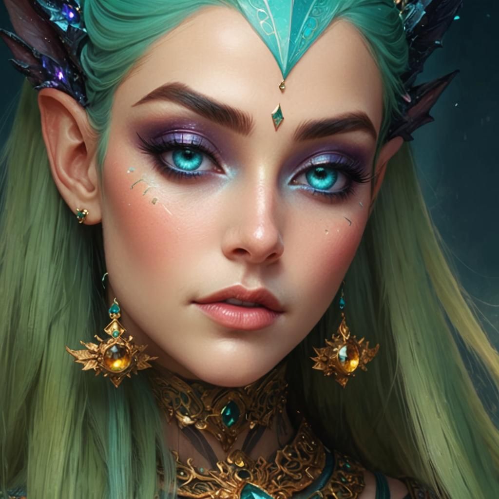 Ethereal Elf with Teal Hair in Cosmic Space