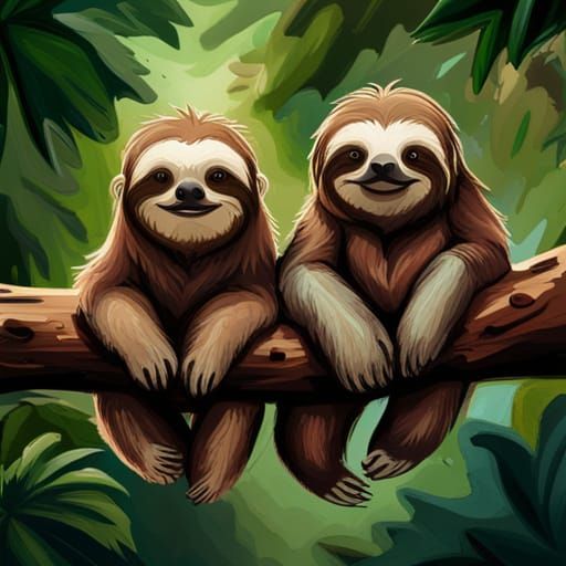 Sloth Sanctuary: Verdant Forest in Gouache Style