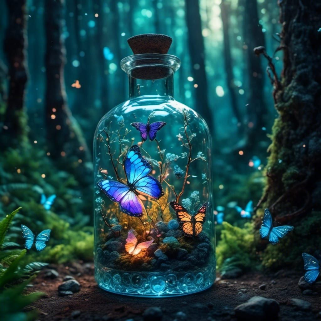 Bottle Terrarium with Sprites and Butterflies
