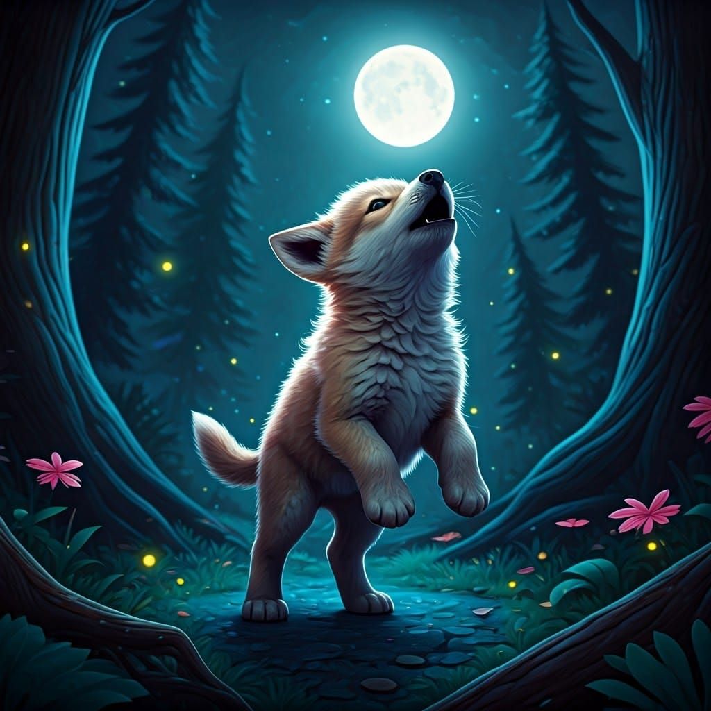Enchanting Baby Wolf Howling at the Moon