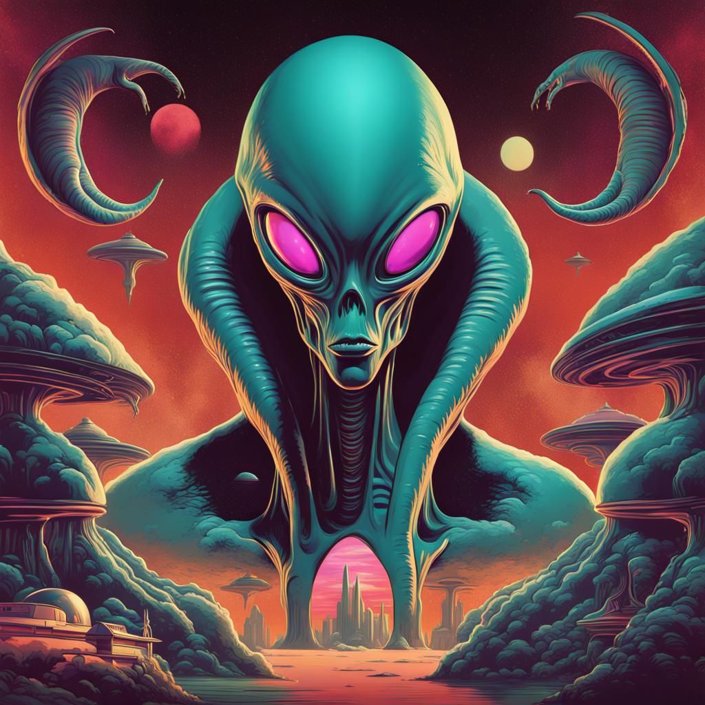 Retro Alien Pop-Art Poster in 1960s Style
