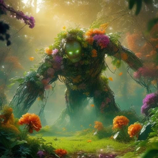 Glowing Flowers in Mystical Forest, Digital Art