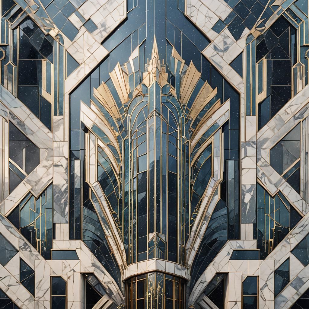 Art Deco Skyscraper with Geometric Sunburst Motifs