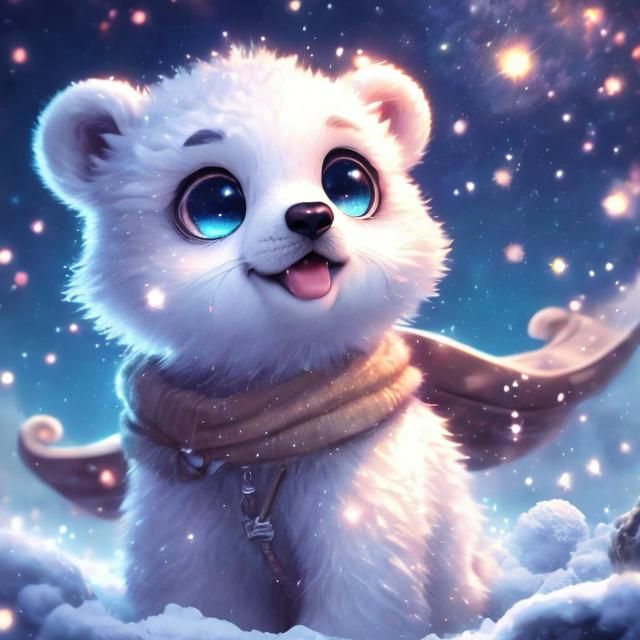 Adorable Polar Bear Cub in Vaporwave Style