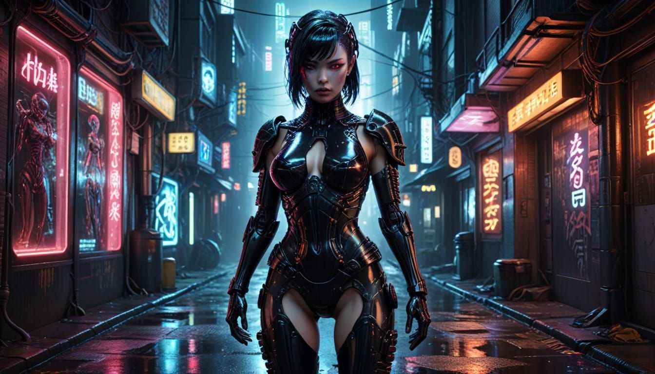 Cyberpunk Gynoid in Gothic Pinup Pose