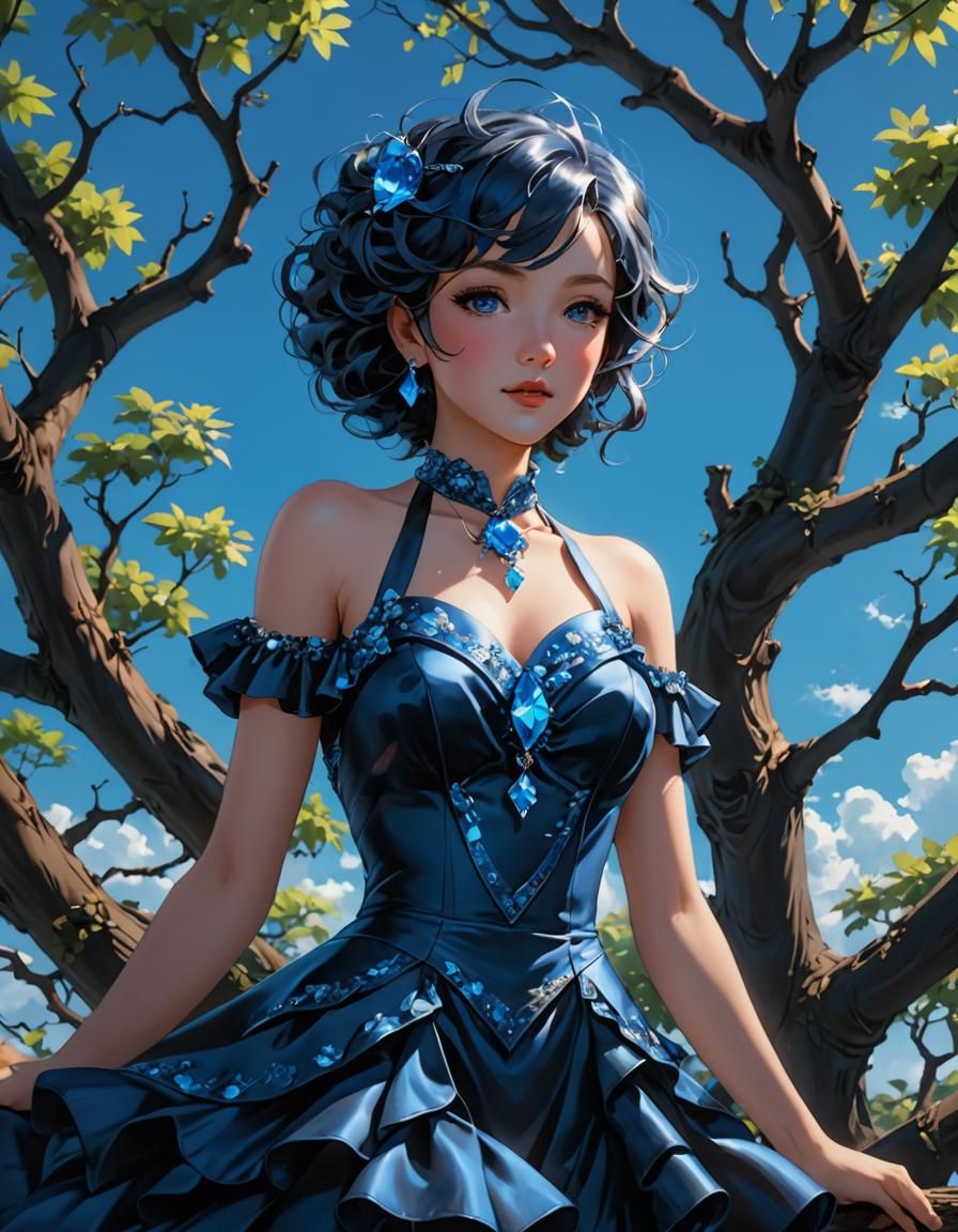 Windblown Blue Suit: Detailed 3D Anime Art