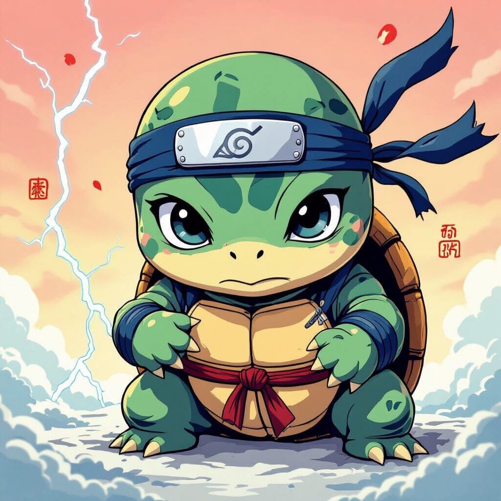 Determined Ninja Turtle in Anime Style