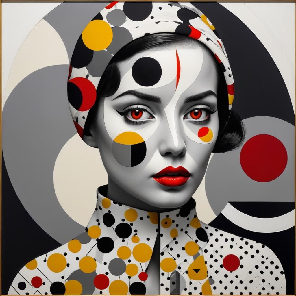 Striking Portrait with Geometric Patterns and Bold Accents