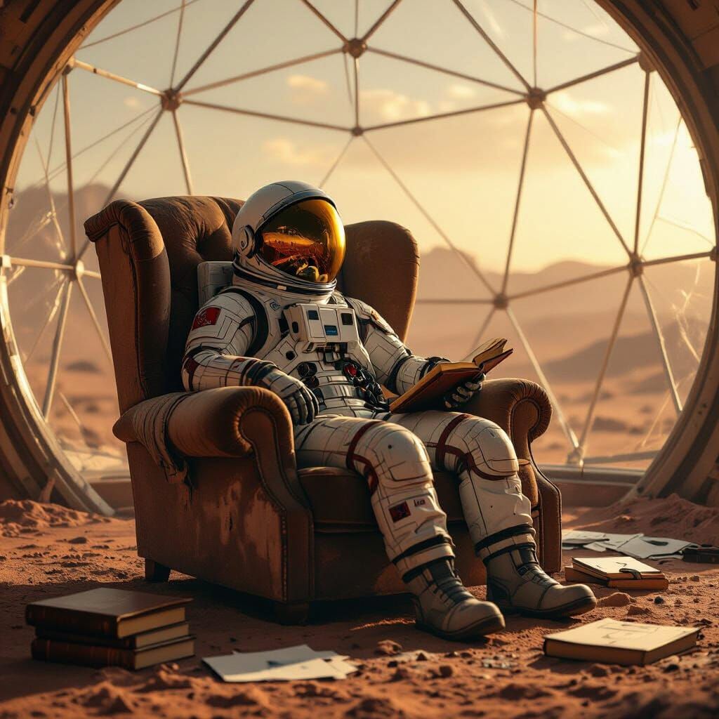 Solitary Astronaut in Biodome on Mars