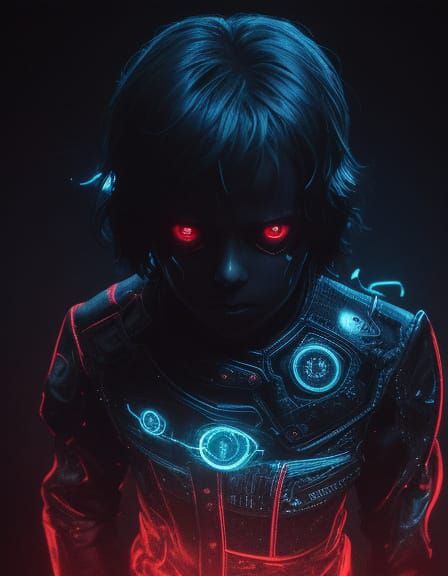 Surreal Boy with Glowing Eyes in Dark Fantasy Style