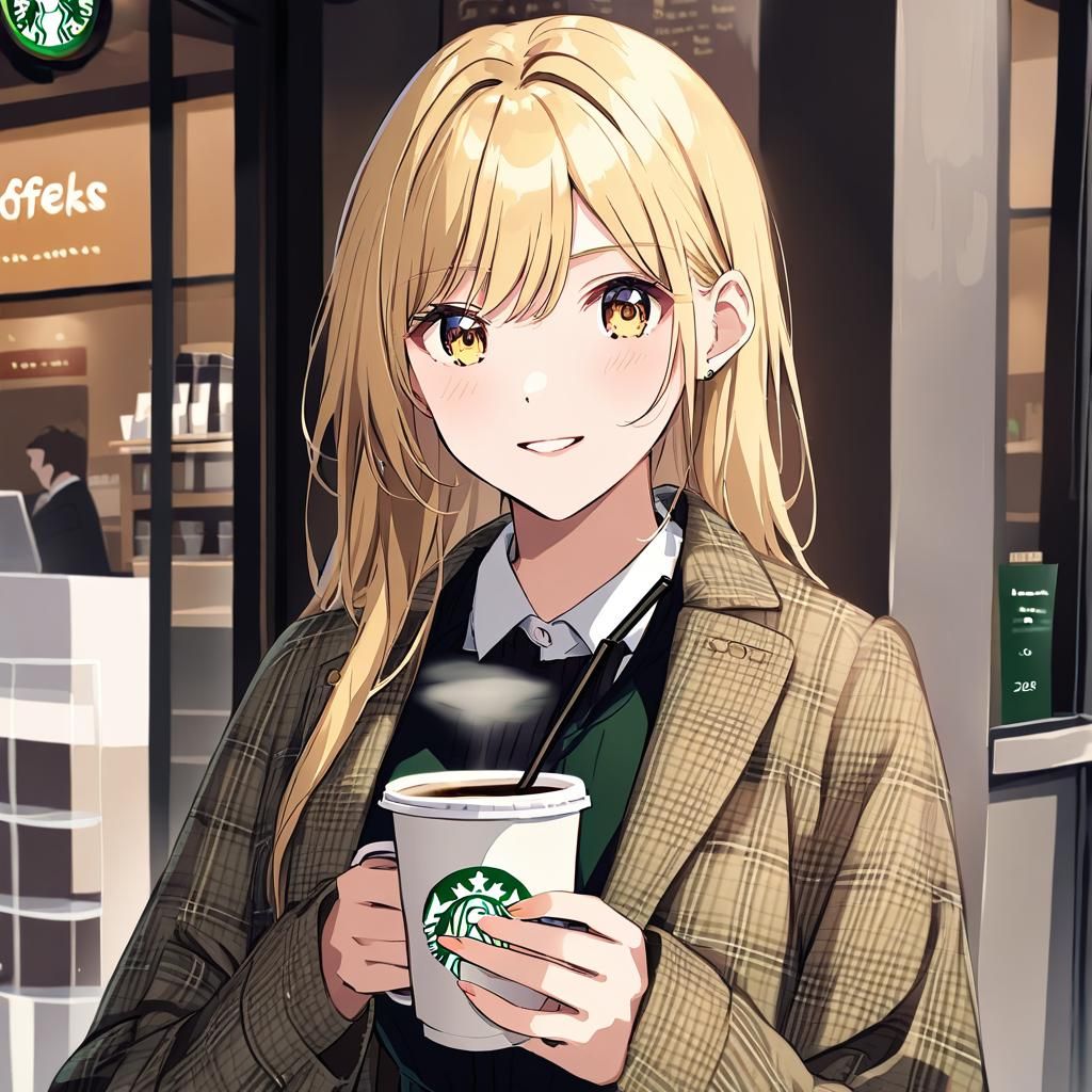 Cute Blonde Girl at Starbucks During Rush Hour