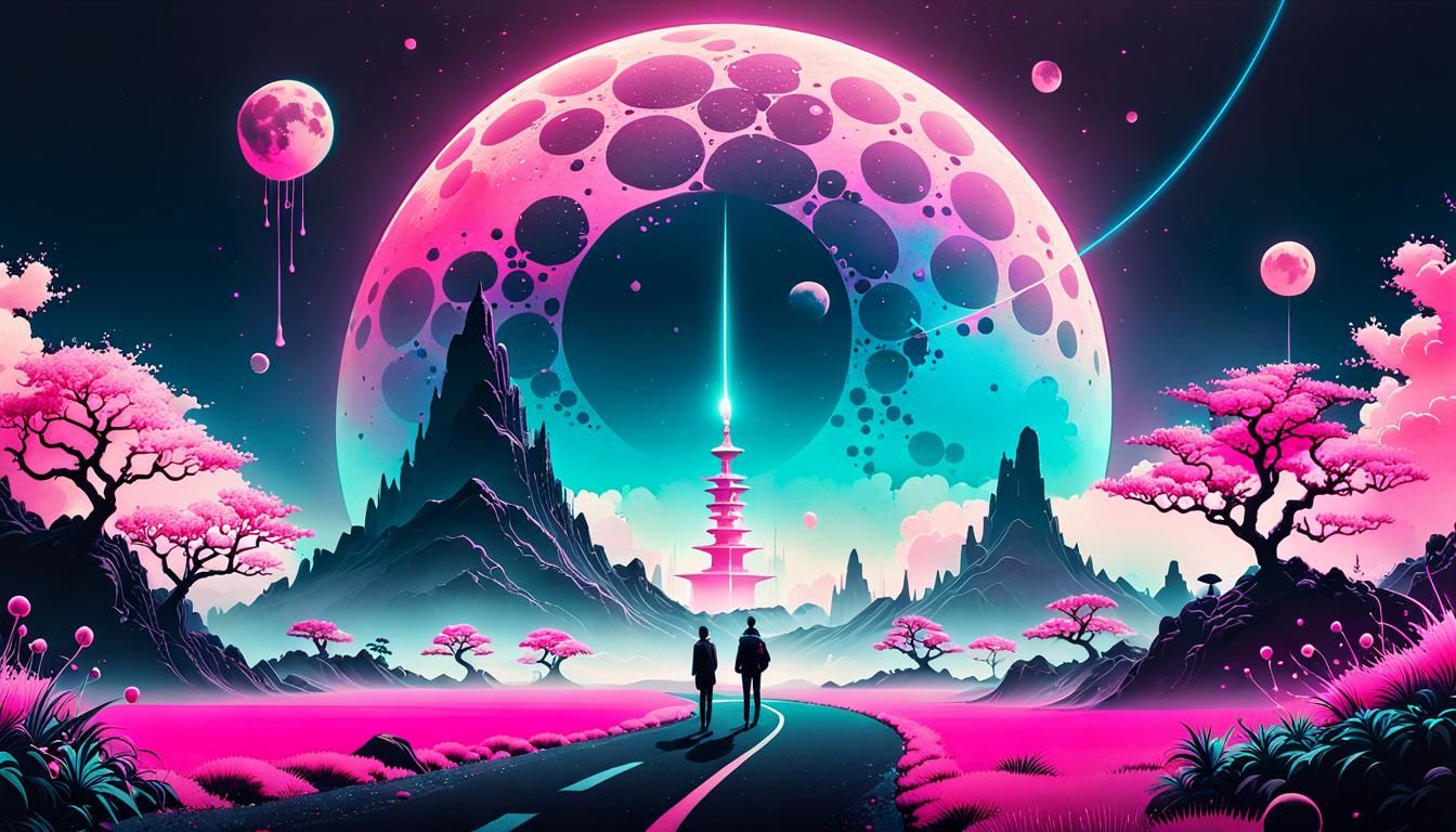 Surreal Fantasy World in Vaporwave Aesthetic