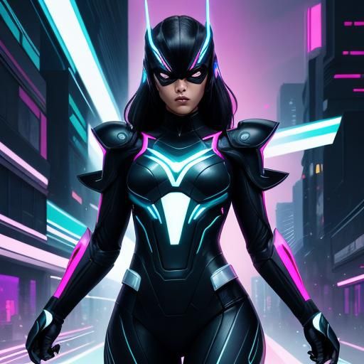 Sci-Fi Armored Girl in Neon Cityscape