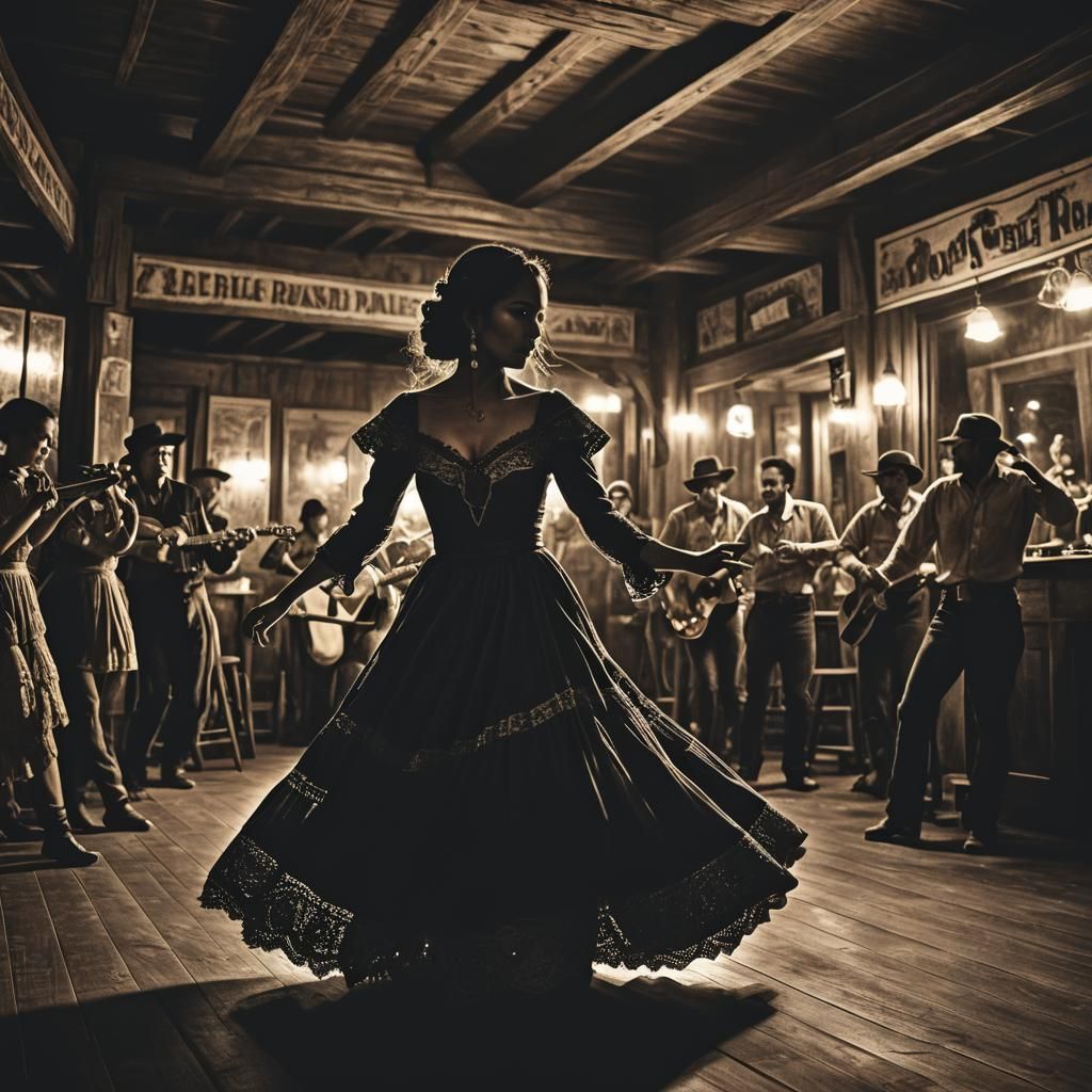 Silhouette of Mexican Dancer in Old West Saloon