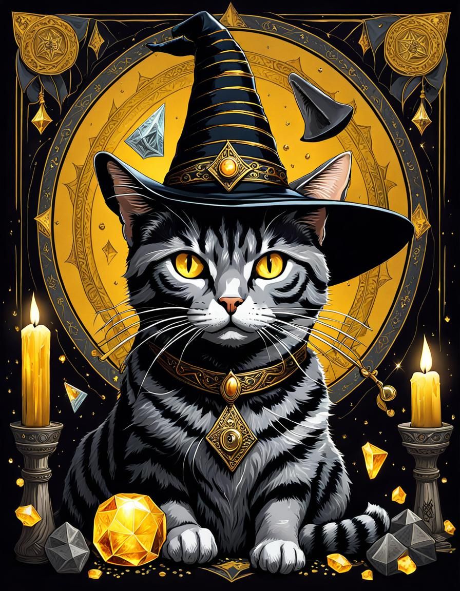 Whimsical Witch Cat in Dark Fantasy Art