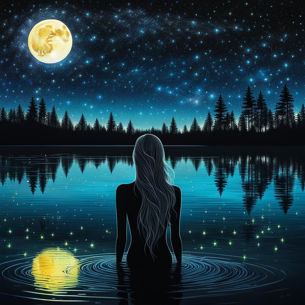 Bathing in the lake, after a hot summer day