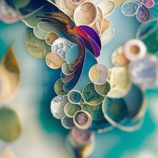 Intricate Bird Collage with Mixed Media Elements