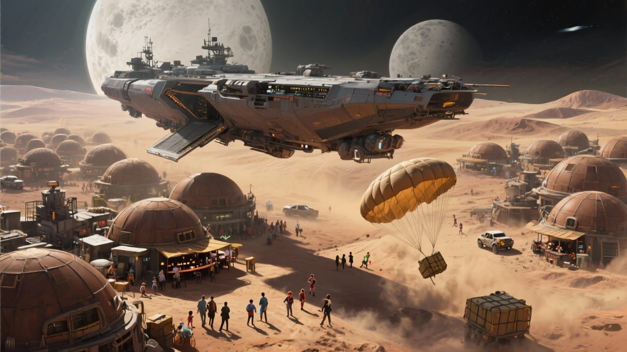 Alien Mining Colony Supply Drop: Cinematic Concept Art