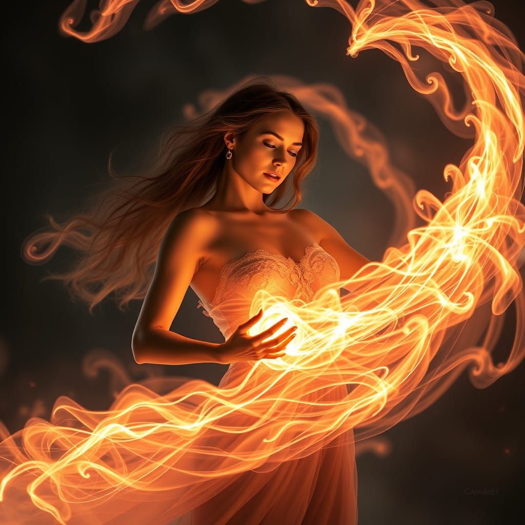 Surreal Cosmic Goddess Unites with Radiant Fractal Flame