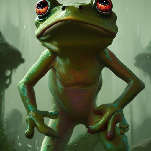 Frog Humanoid in Detailed Matte Painting Style