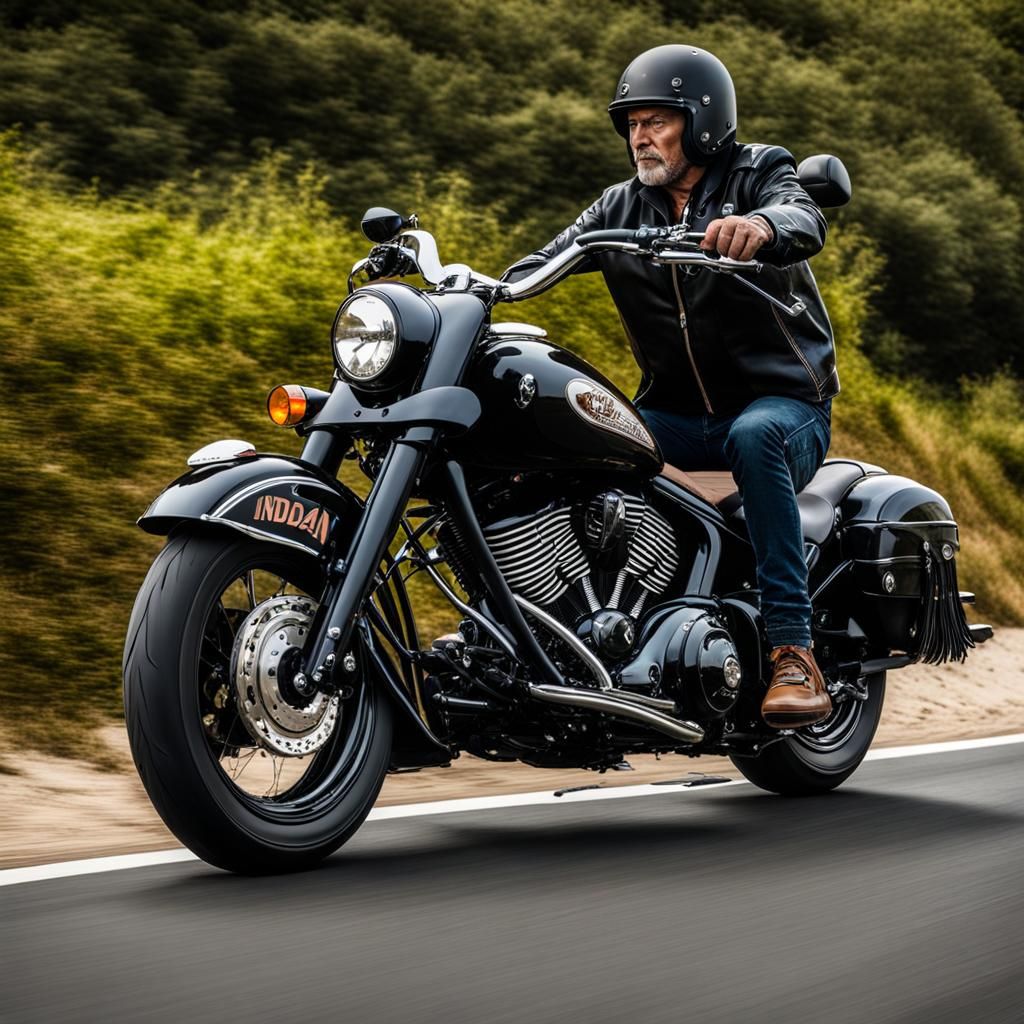 French Man Rides Indian Super Chief on Beach