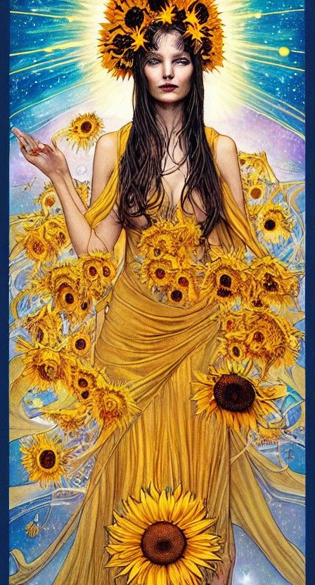 Solar Goddess: The Sun Tarot Card in Art Nouveau Style