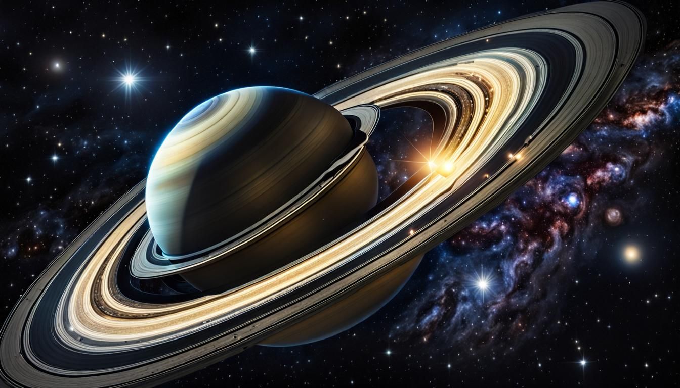Hyperrealistic Saturn Surrounded by Twinkling Stars