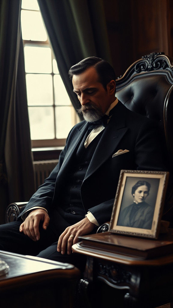 Contemplative Portrait of Bram Stoker in Victorian Era