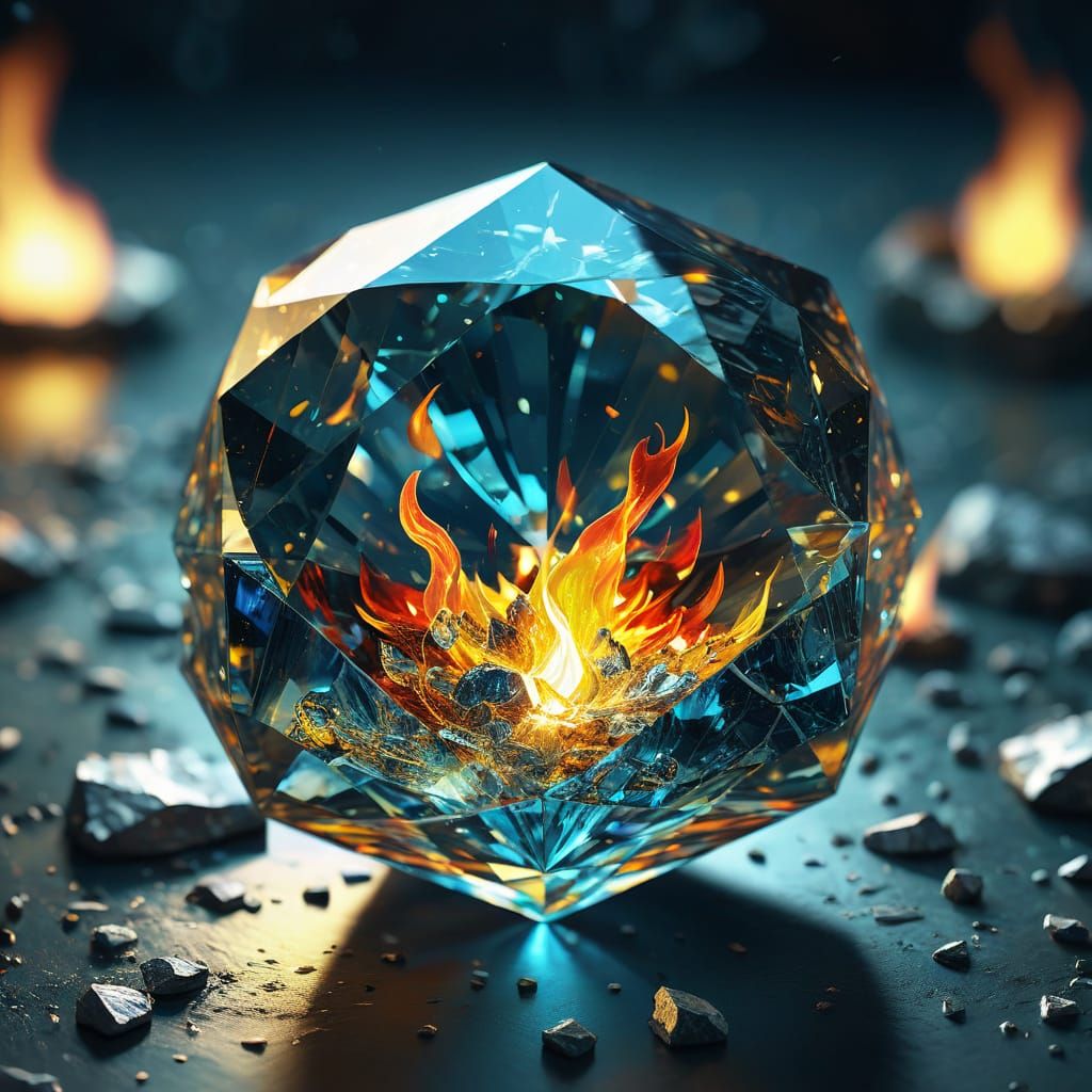 Vibrant Flaming Diamond in Cosmic Space