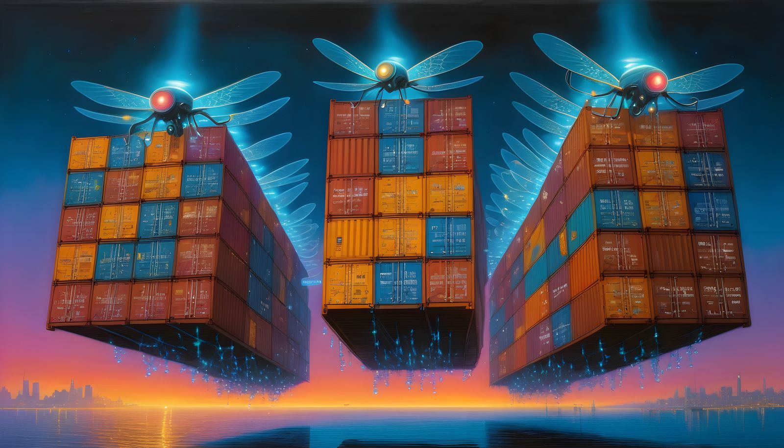 Biomechanical Cityscape Under Neon Starlight