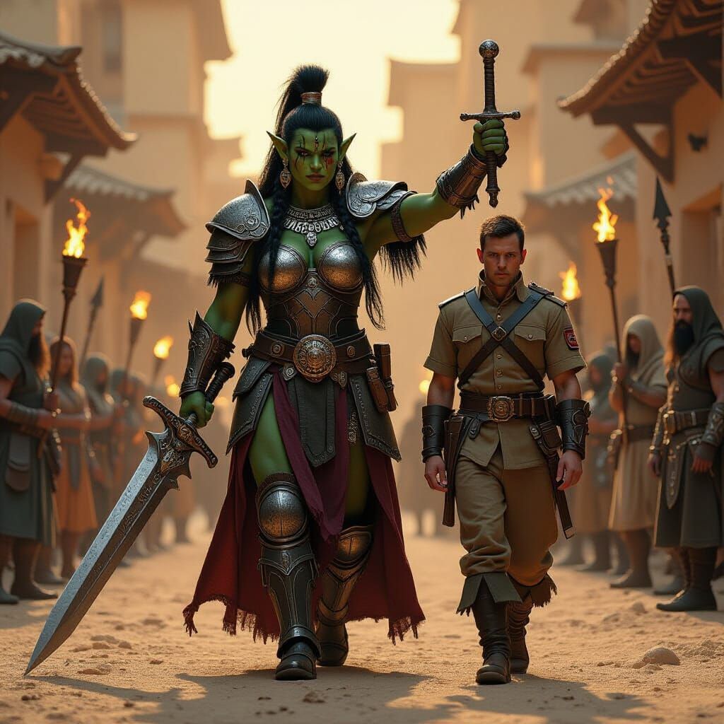 Orc Clan Leader with Fallen General: Epic Fantasy Art