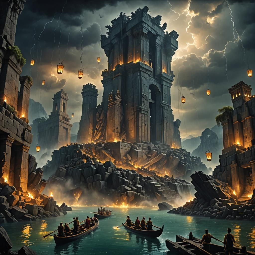 Colossus of Rhodes Ruins on Stormy Night